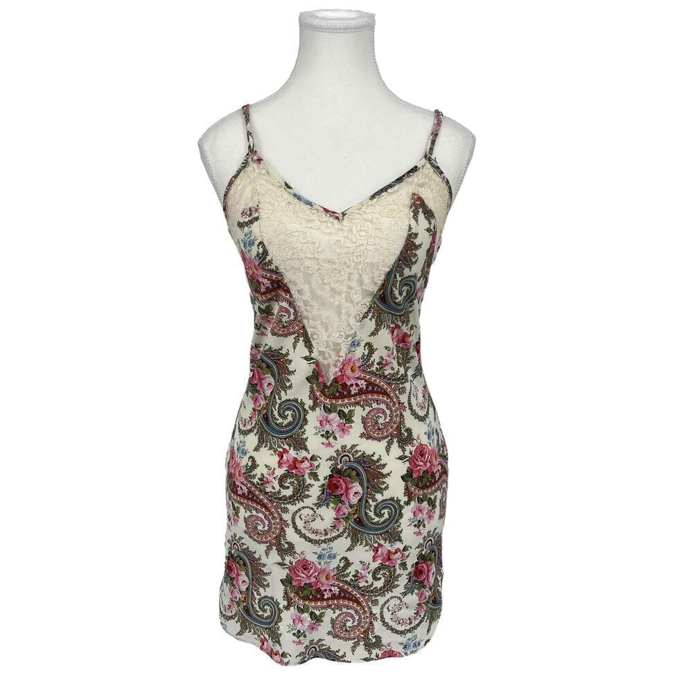 Vintage Victoria's Secret Gold Label Nightgown Slip Dress Paisley Rose Floral XS